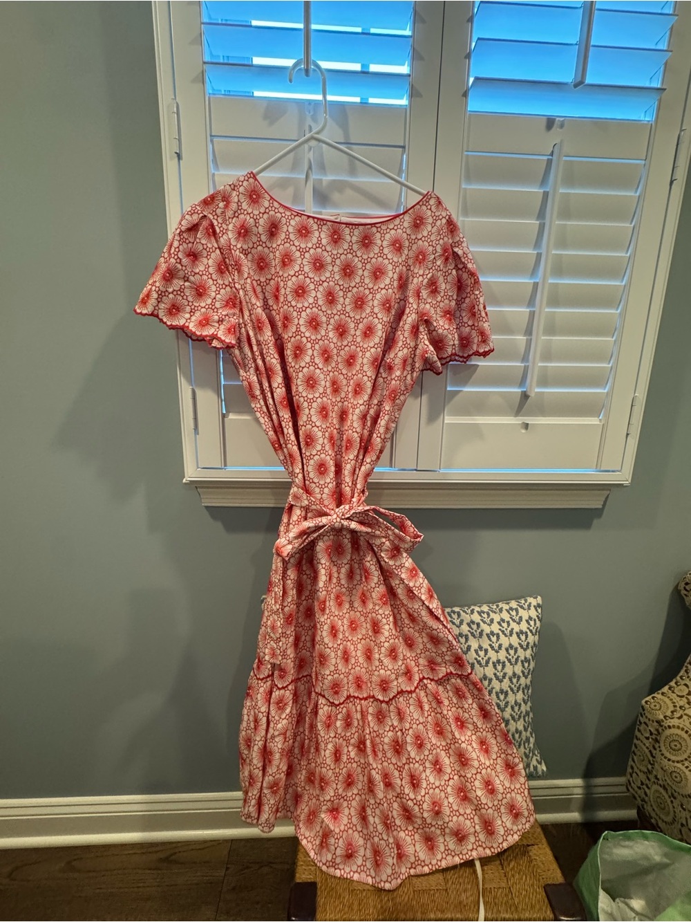 Ann Taylor Pink Floral-Print Tie-Waist Midi Dress